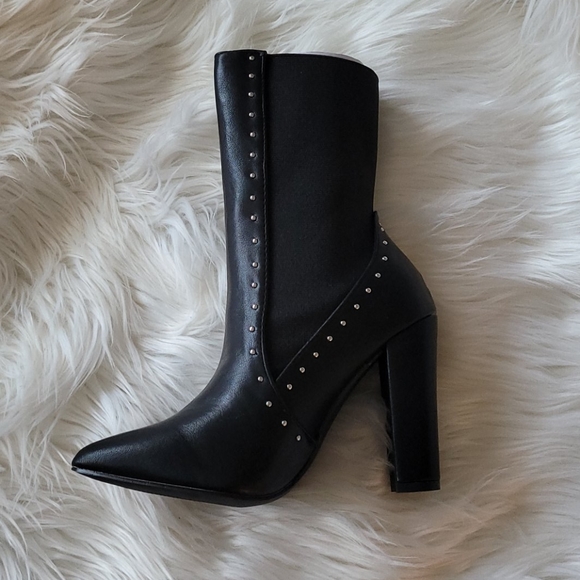Black Ankle Boot with Studs and Pointed Toe - Picture 2 of 4